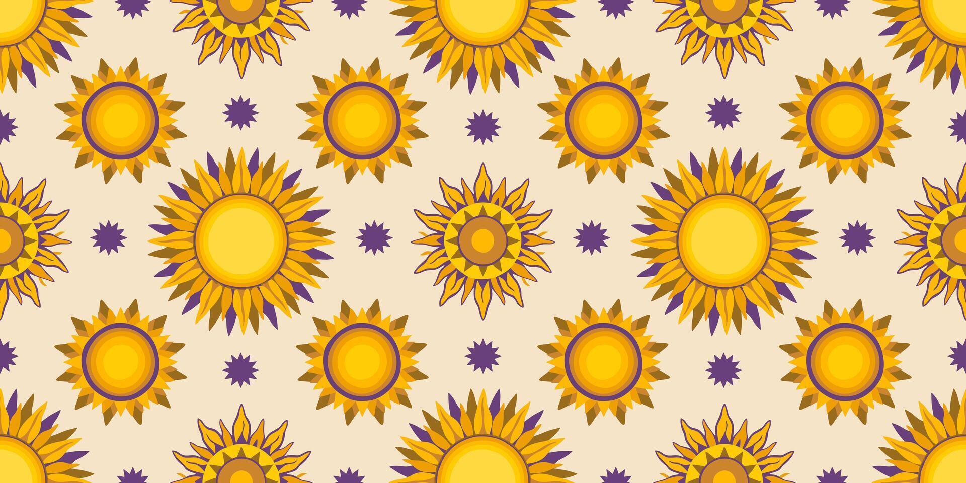 seamless pattern with suns and stars in folklore style vector