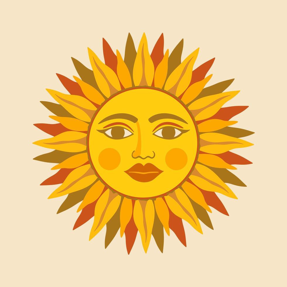 Sun with face. isolated illustration in folklore style vector