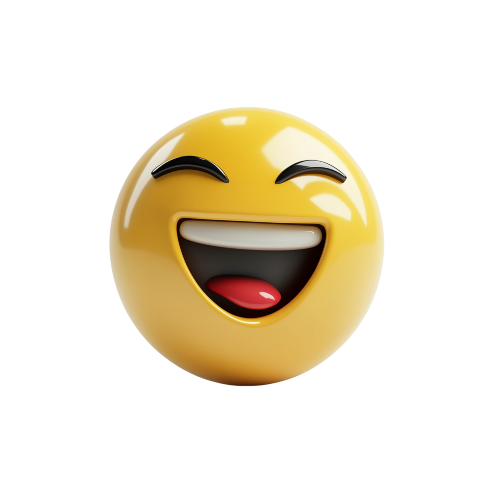 A joyful 3D emoji face with closed eyes and wide mouth laughing hard Isolated on transparent Background png