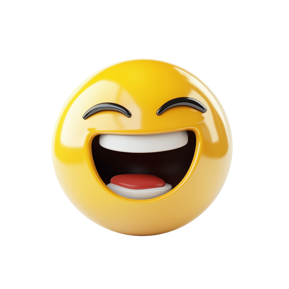 A bright 3D laughing emoji with expressive joyful eyes and big smile Isolated on transparent Background png