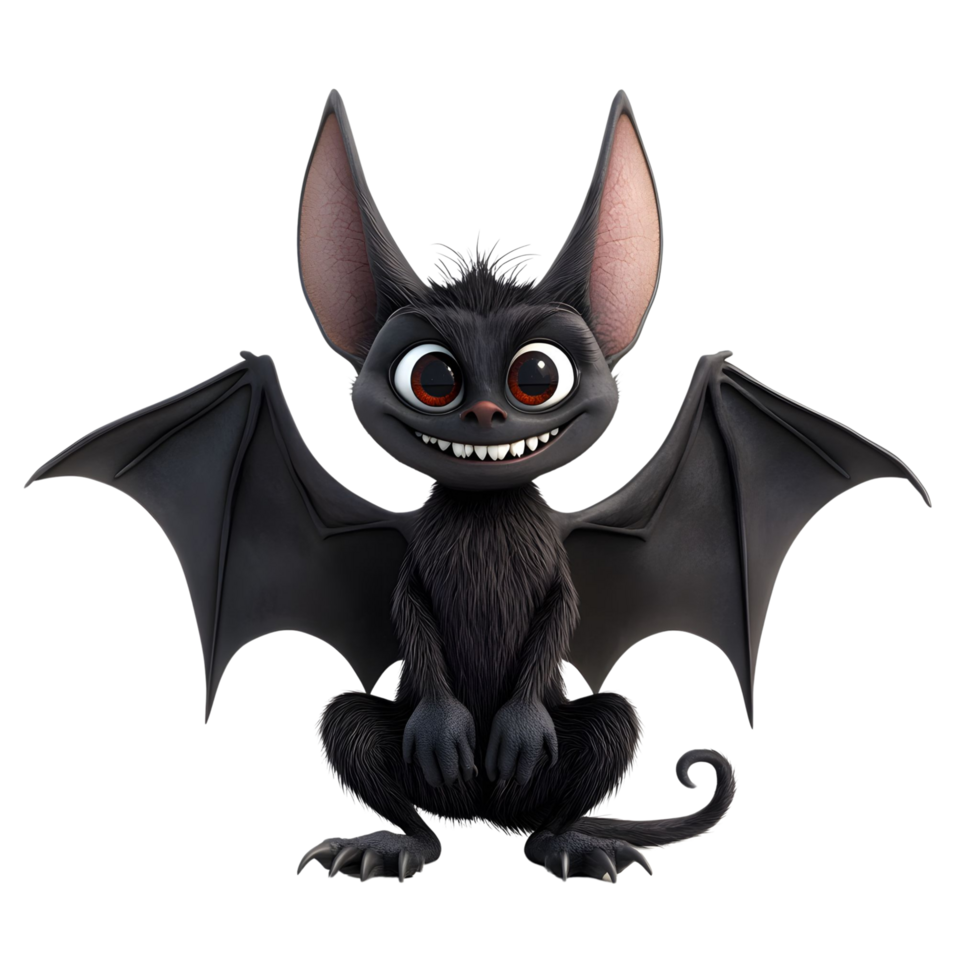 A quirky 3D Halloween bat with a big smile and cartoon features Isolated on transparent Background png