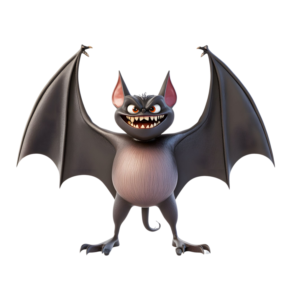 A smiling 3D bat character perfect for Halloween graphics Isolated on transparent Background png