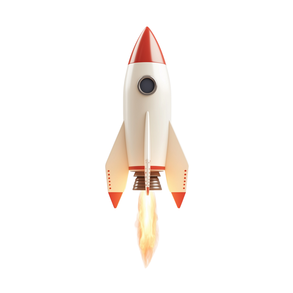 A sleek 3D rocket symbolizing innovation and startup momentum Isolated on transparent Background png