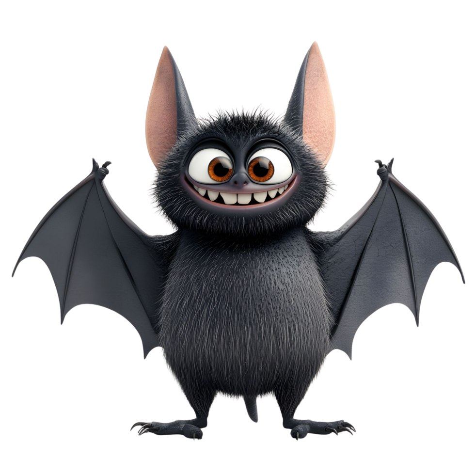 A funny 3D cartoon bat with a toothy smile for Halloween themes Isolated on transparent Background png