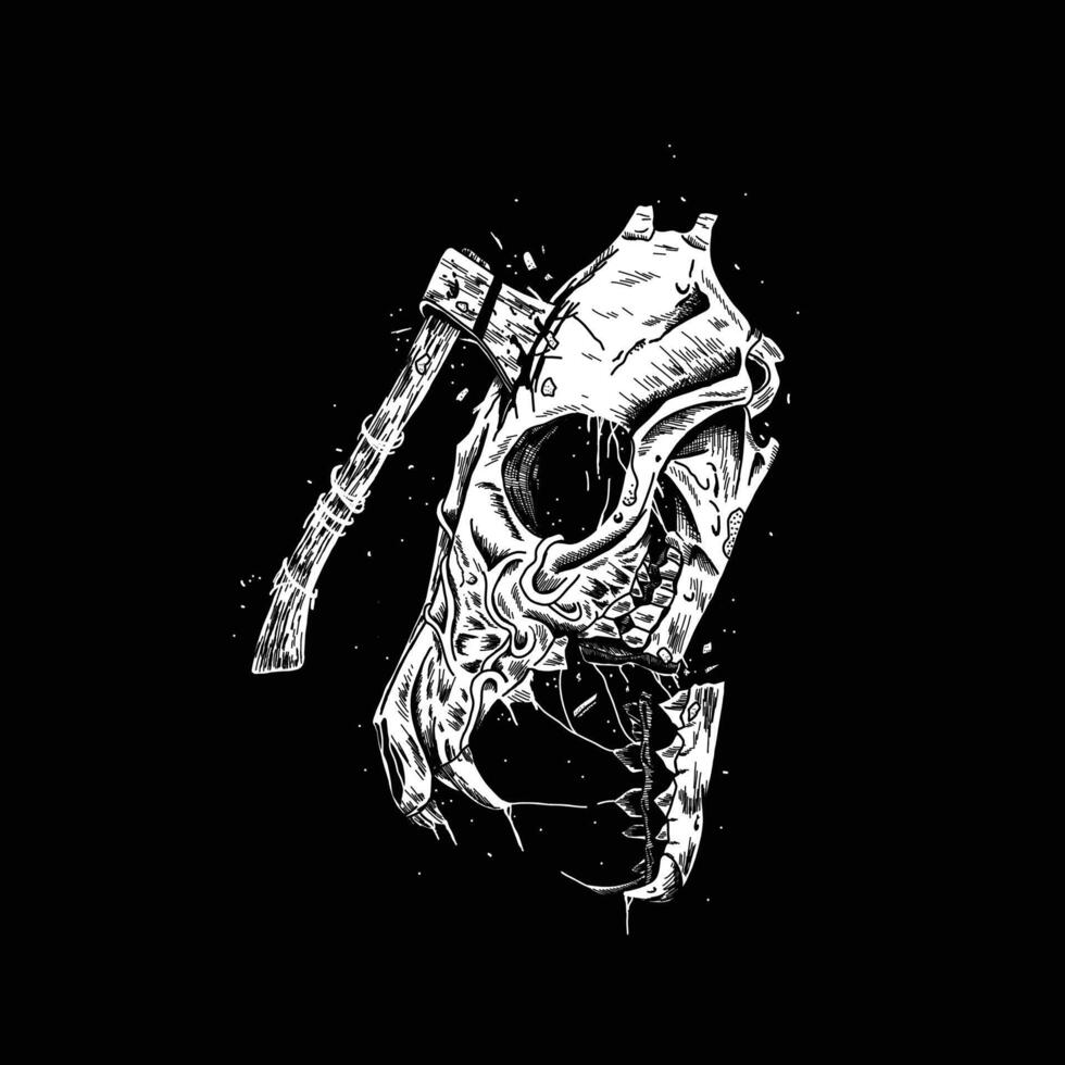 animal skull and axe death metal illustration vector