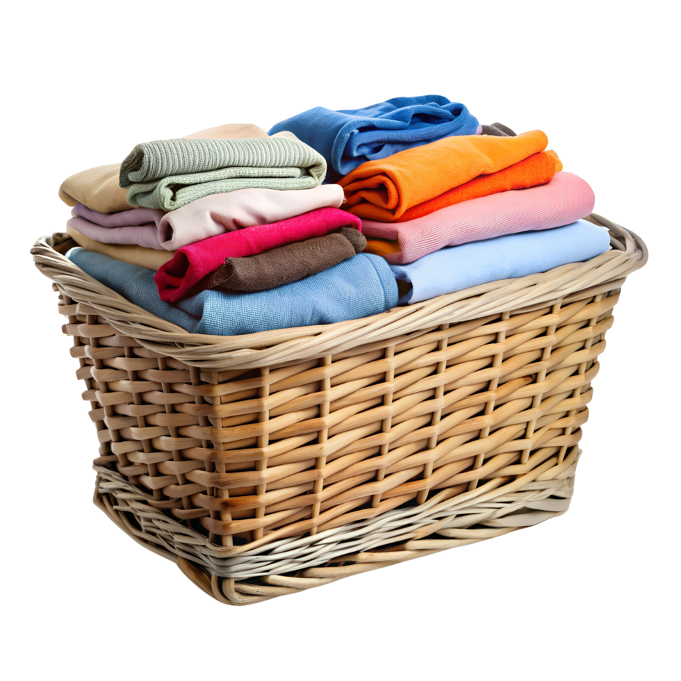 Freshly folded laundry in a tidy household basket for clean living Isolated on transparent Background png