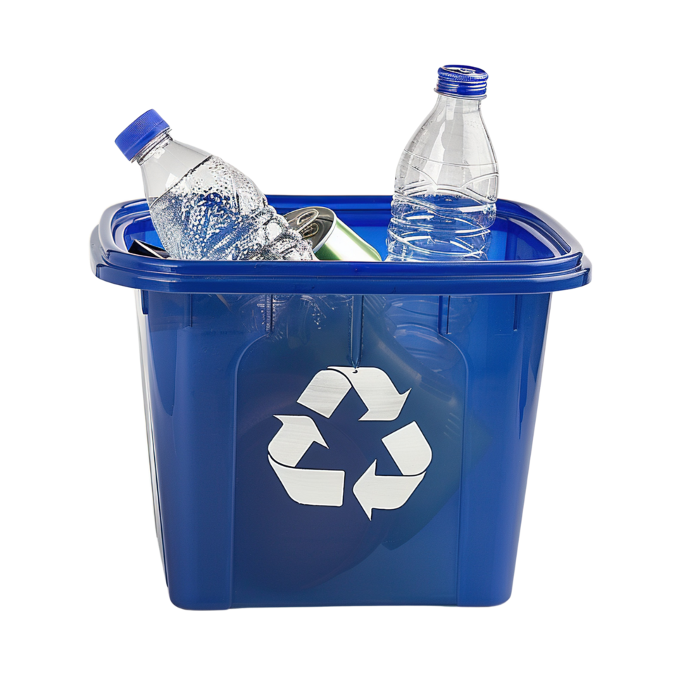 A recycling bin designed for sustainable waste with a bottle and can arranged neatly inside Isolated on transparent Background png