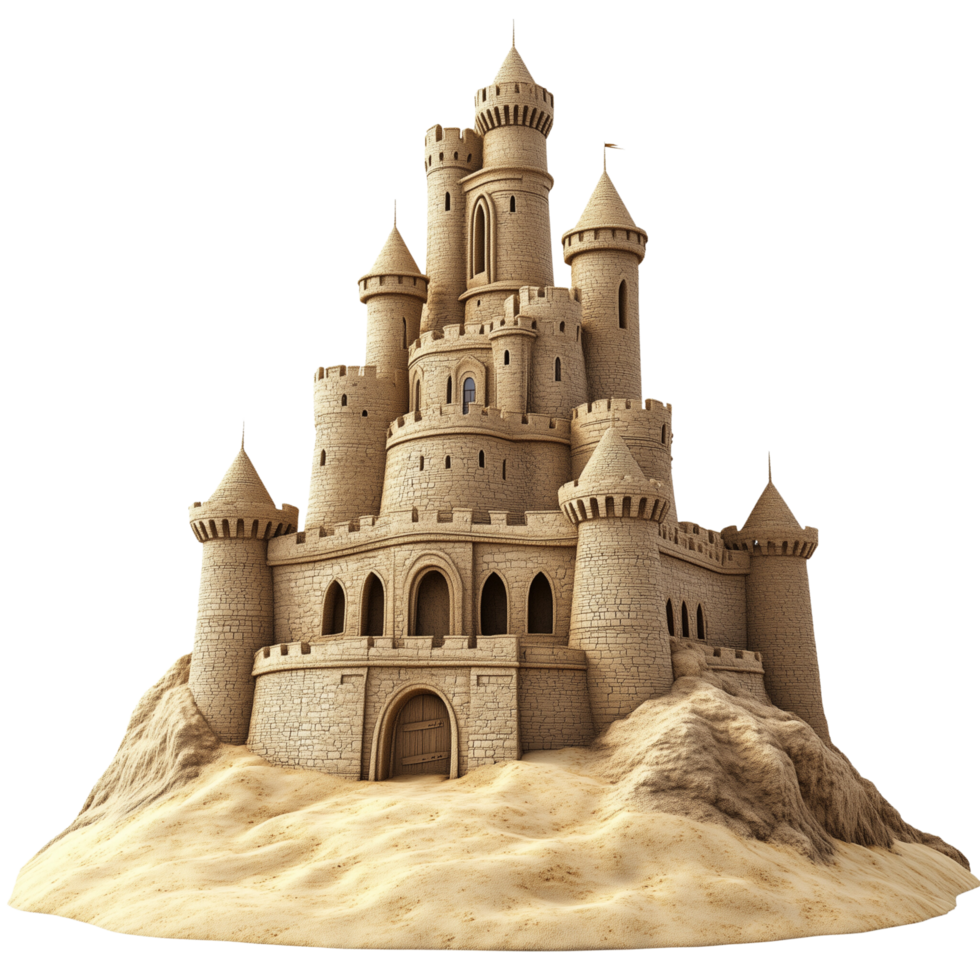 Scenic sandcastle with intricate carved features Isolated on transparent Background png
