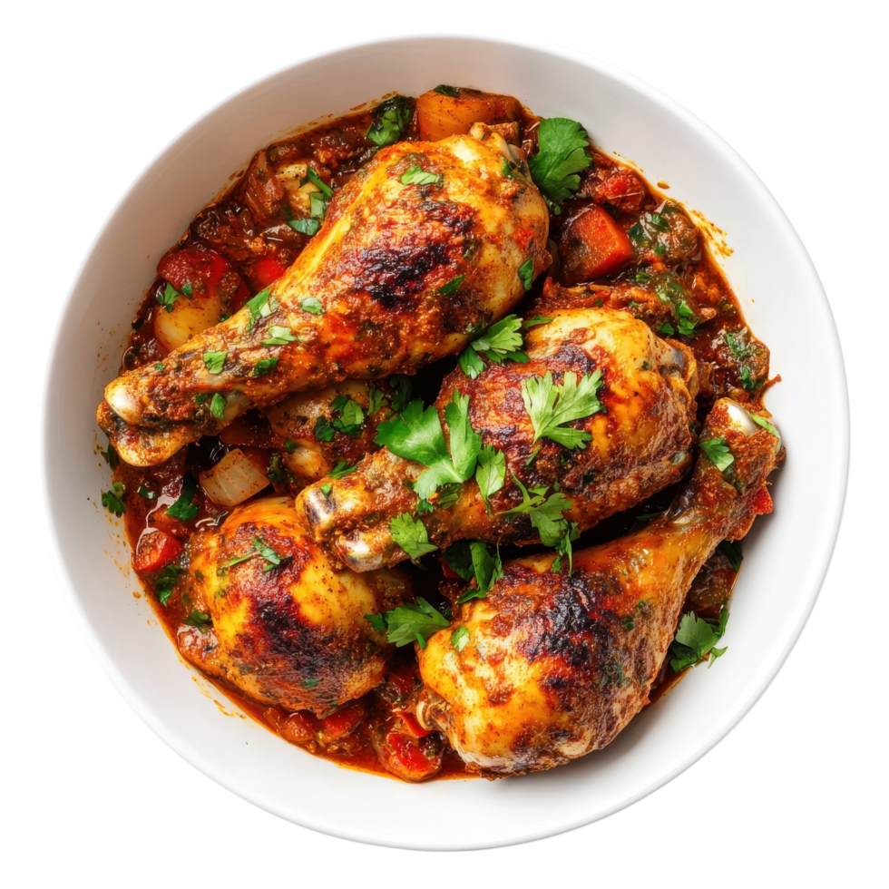 Richly Spiced Ghanaian Chicken Dish with Aromatic Herbs Isolated on transparent Background png