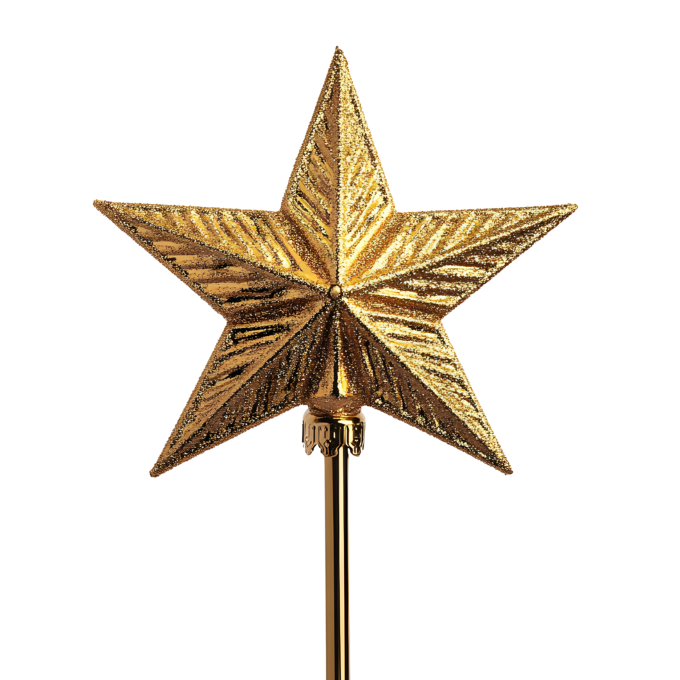 Shiny festive star-shaped topper for a Christmas tree Isolated on transparent Background png