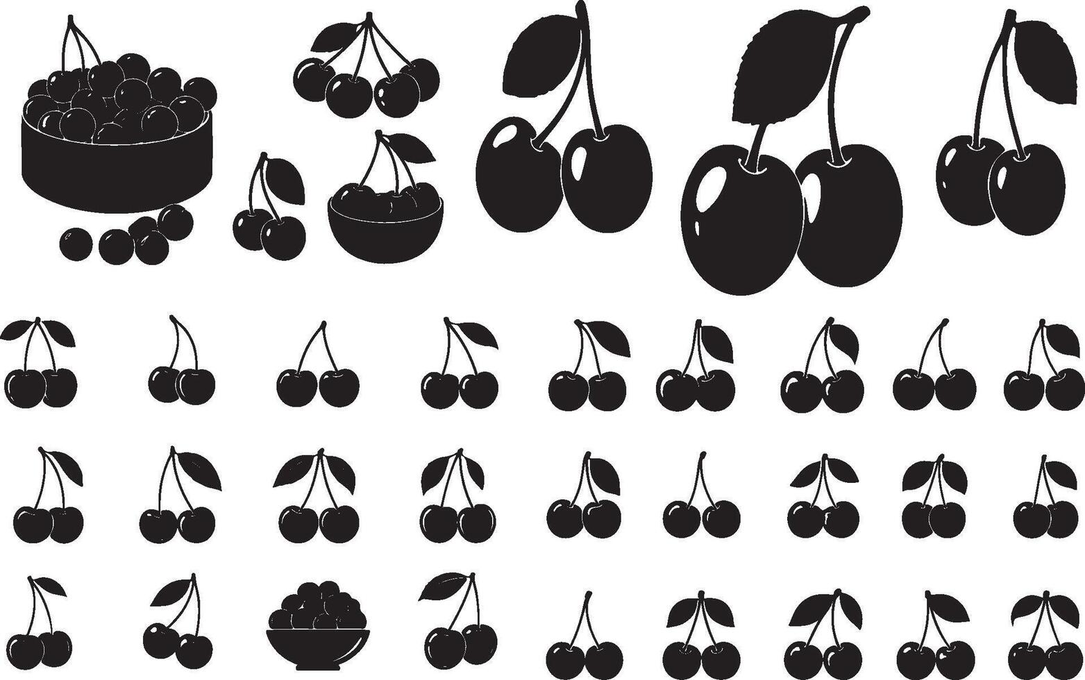 Cherries and berries in various shapes and sizes vector
