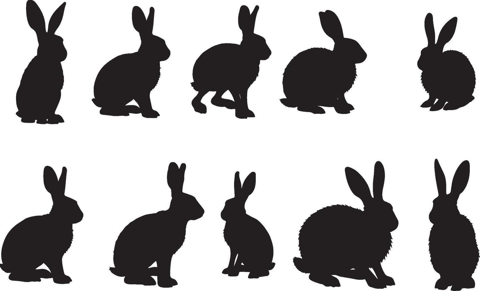Silhouettes of rabbits in various poses vector