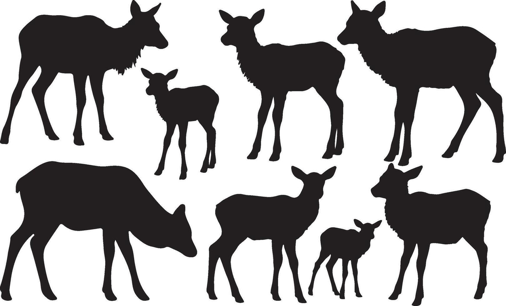 Elk Calf silhouette set illustration vector