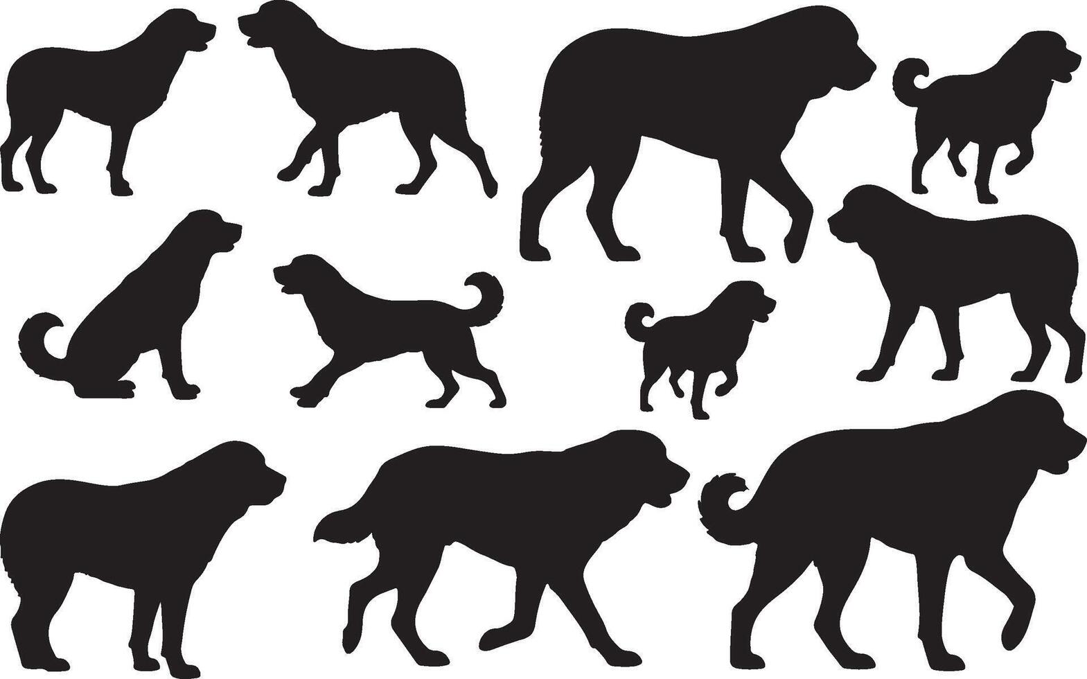 A set of silhouettes of various dogs vector