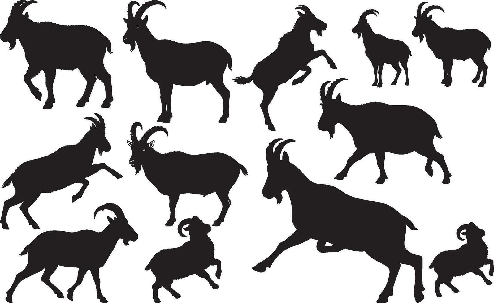 Goat silhouettes set of different animals vector