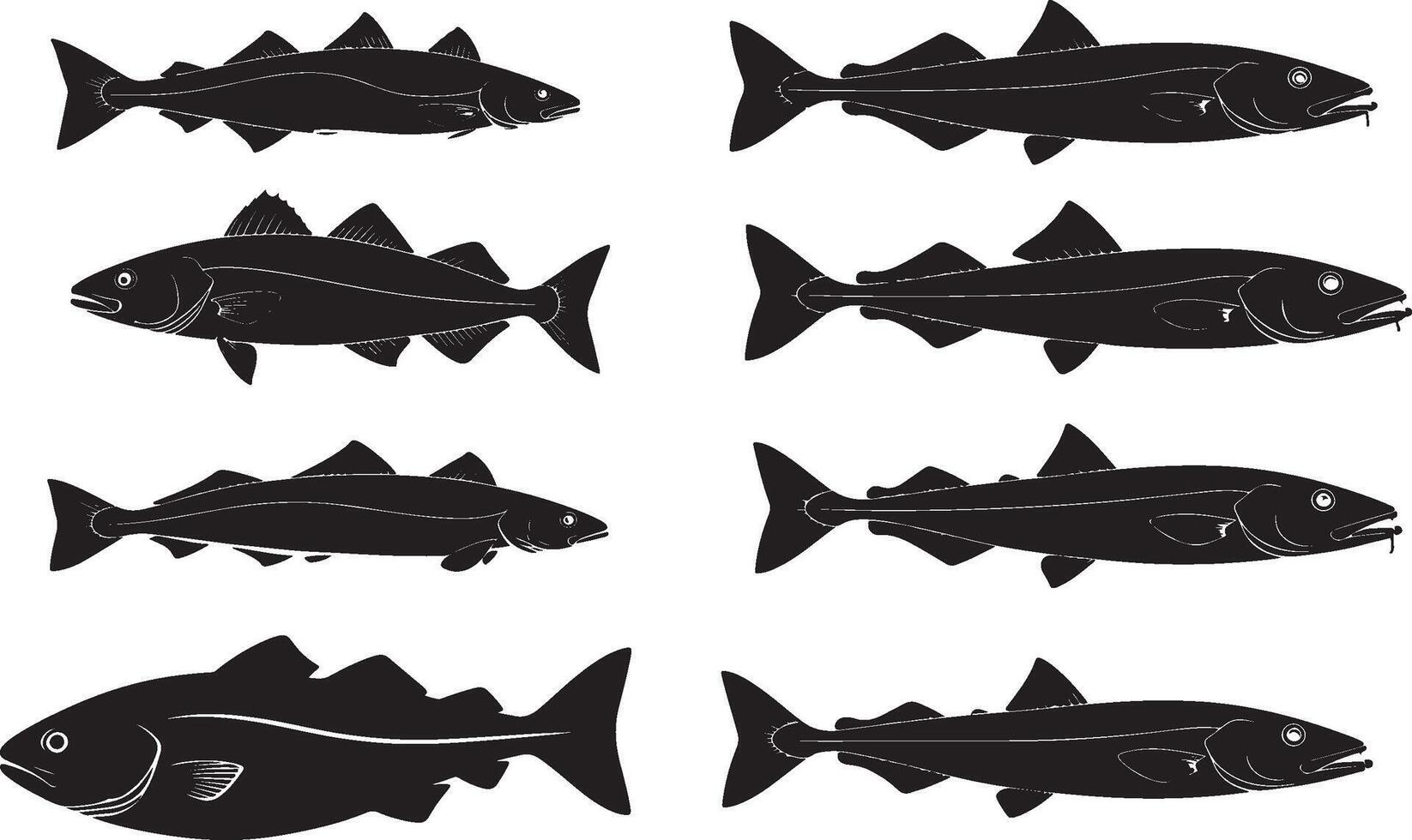Alaskan pollock silhouettes set on white background vector