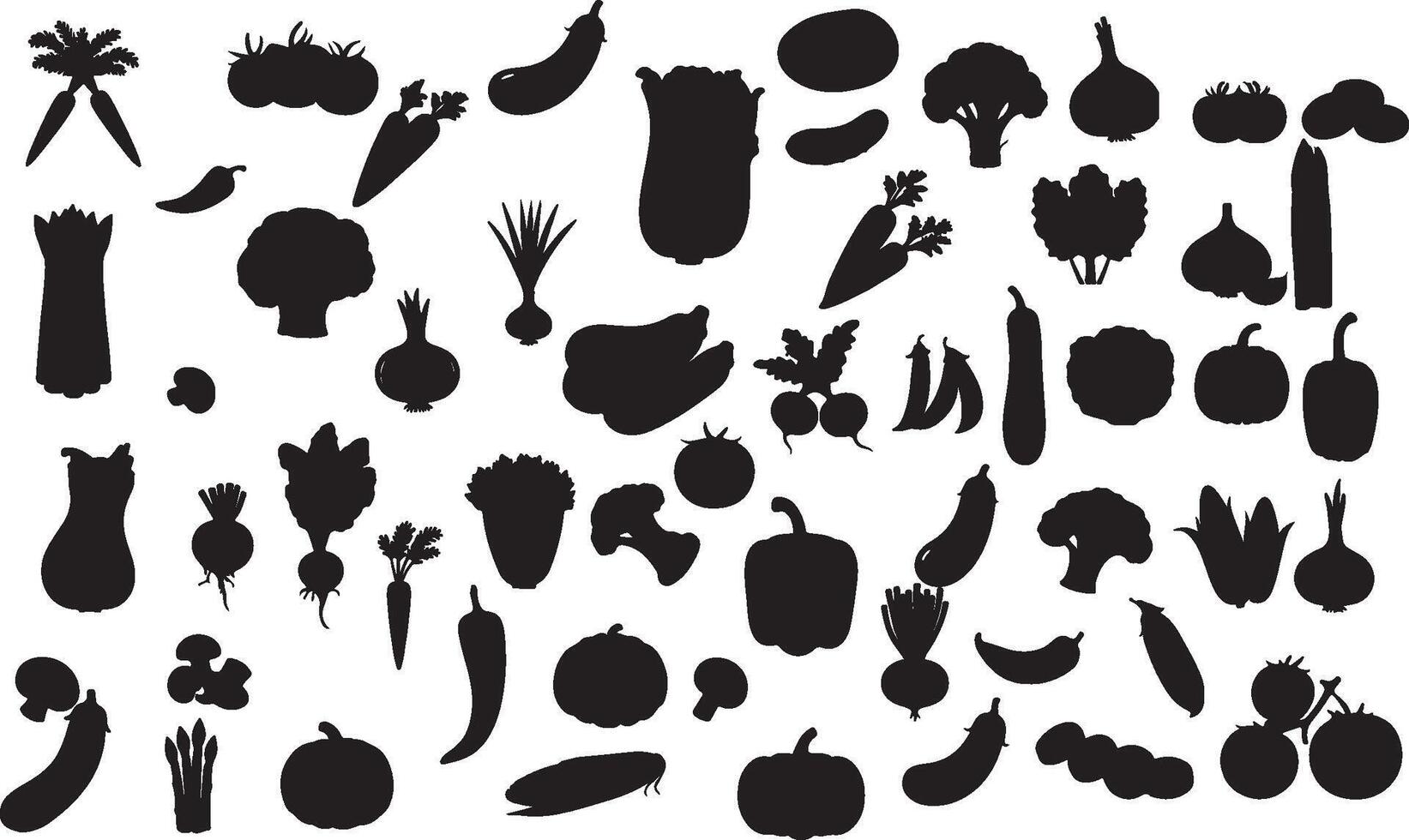A collection of silhouettes of vegetables and fruits vector