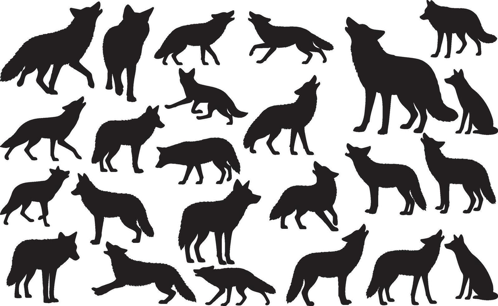 A collection of silhouettes of wolves and other animals vector