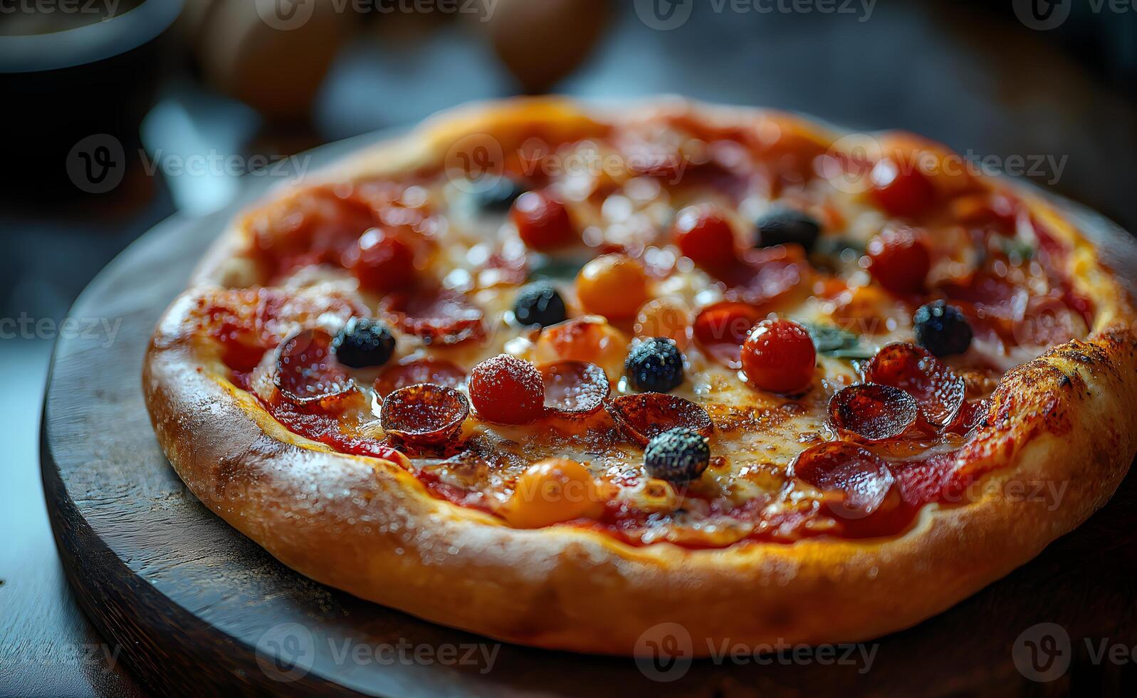 Top Angle View of a Whole Pizza photo