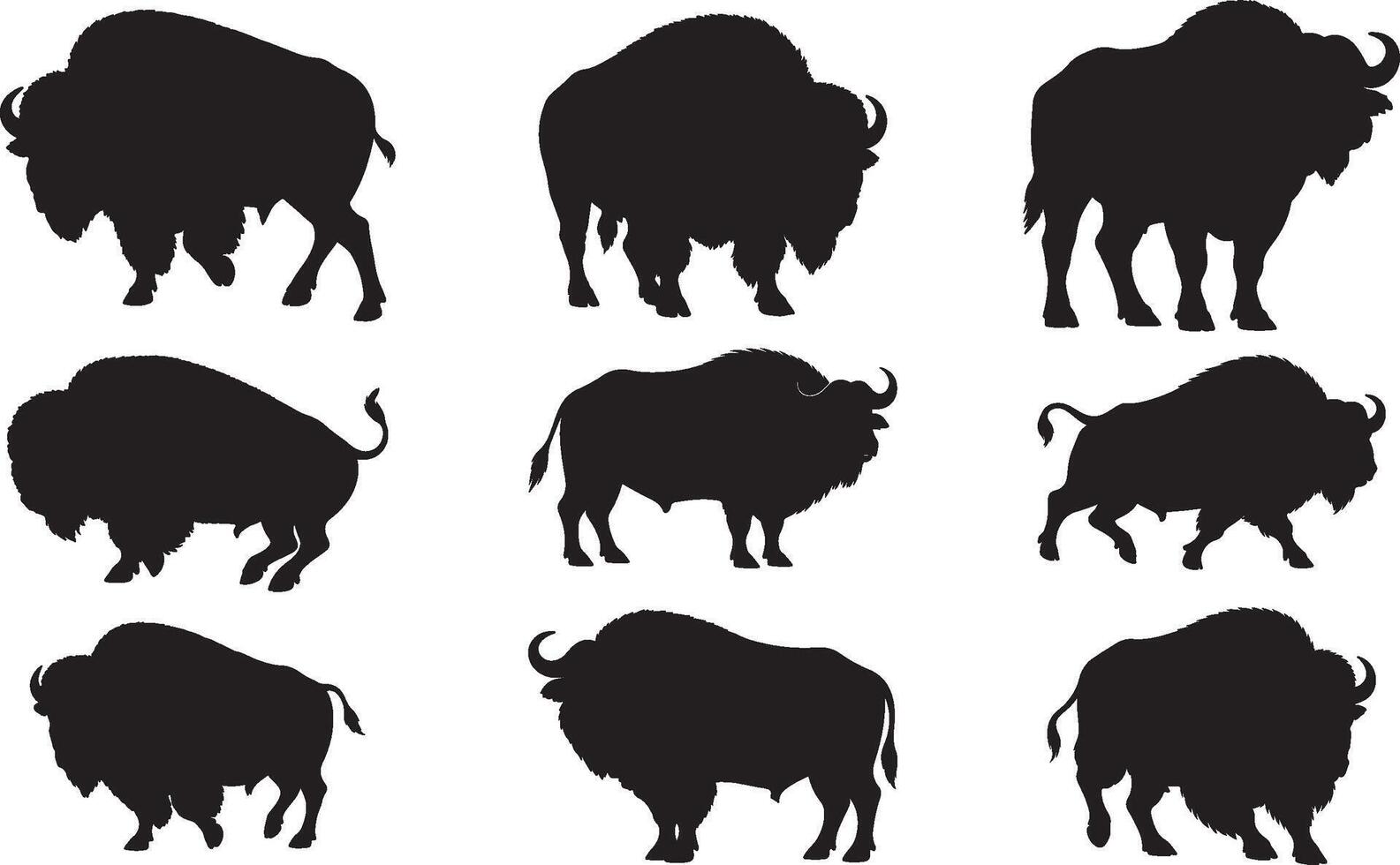 Bison silhouette set vector