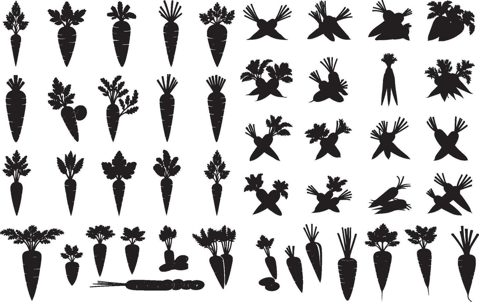 Carrots and other vegetables silhouettes set vector