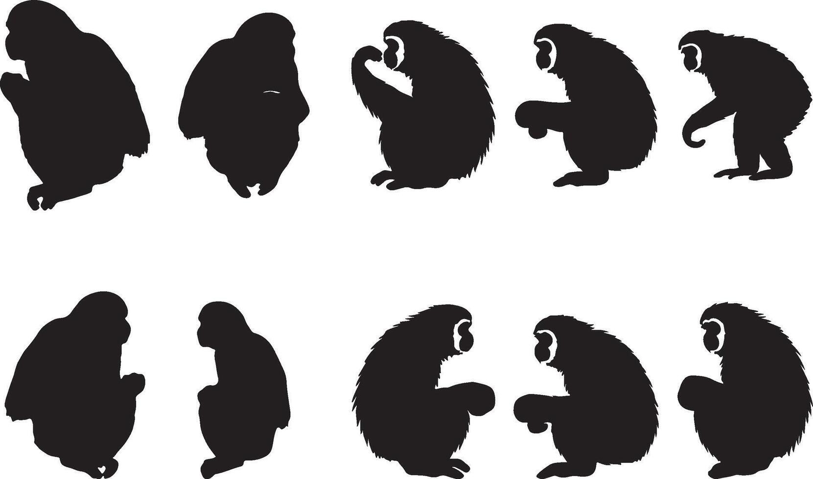 Various silhouettes of monkeys in different poses vector