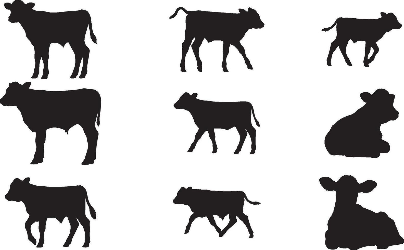 Silhouettes of cows and calves on a white background vector