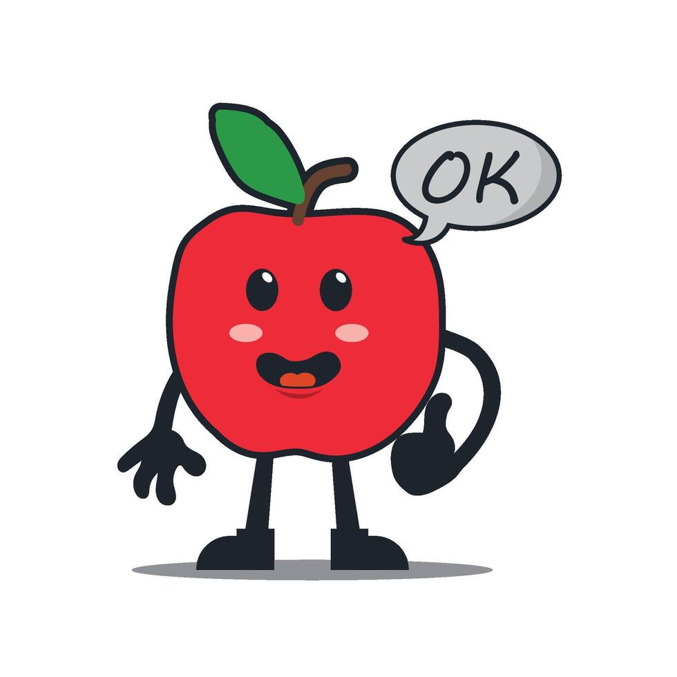 cute kawai style red apple approval cartoon character vector