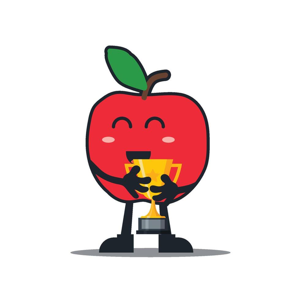 cute kawai style red apple and happy winner cartoon character vector