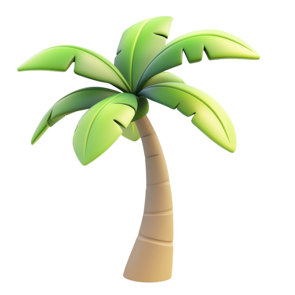 Cartoon-style 3D palm tree icon with green leaves and a simple trunk Isolated on transparent Background png