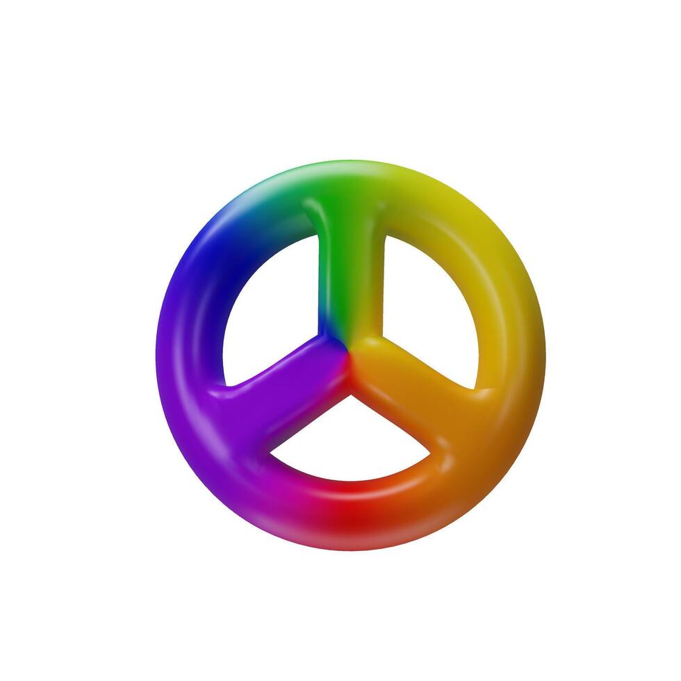3d peace rainbow symbol of hippie. Three-dimensional illustration about concept of 60s and 70s. Symbol of freedom against the war. LGBTQIA circle shape of hope. Pride month pictogram vector