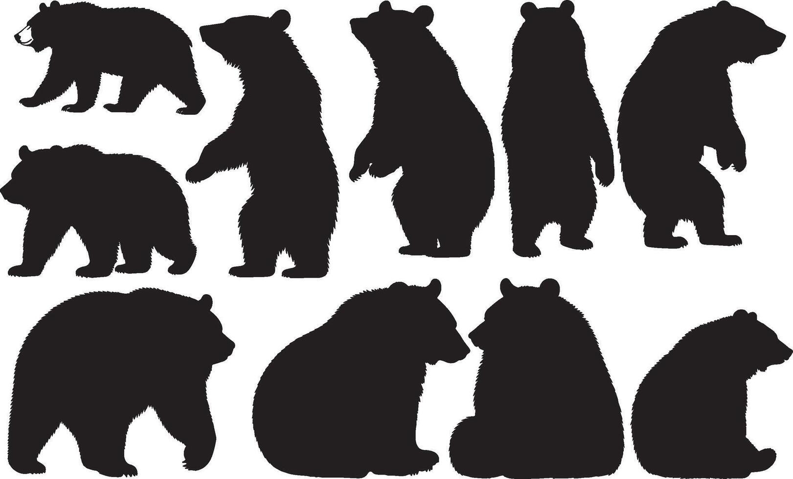 Silhouettes of various bears and bears in various poses vector