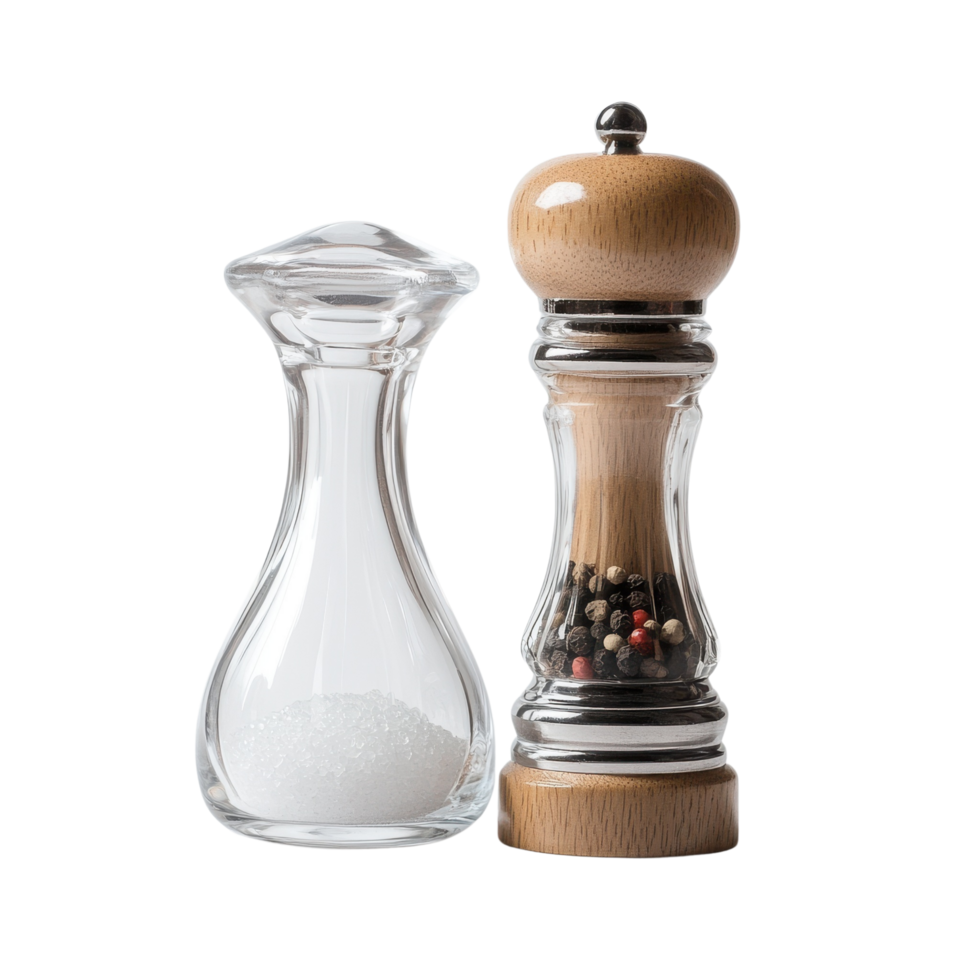 Transparent salt and pepper grinders for culinary seasoning Isolated on transparent Background png