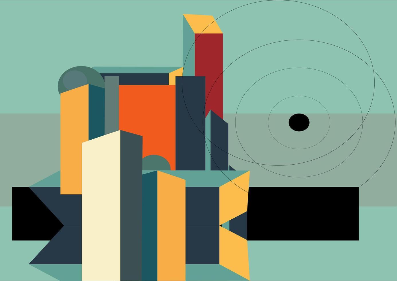 Modernist Bauhaus design featuring symmetrical shapes and vibrant color blocks vector
