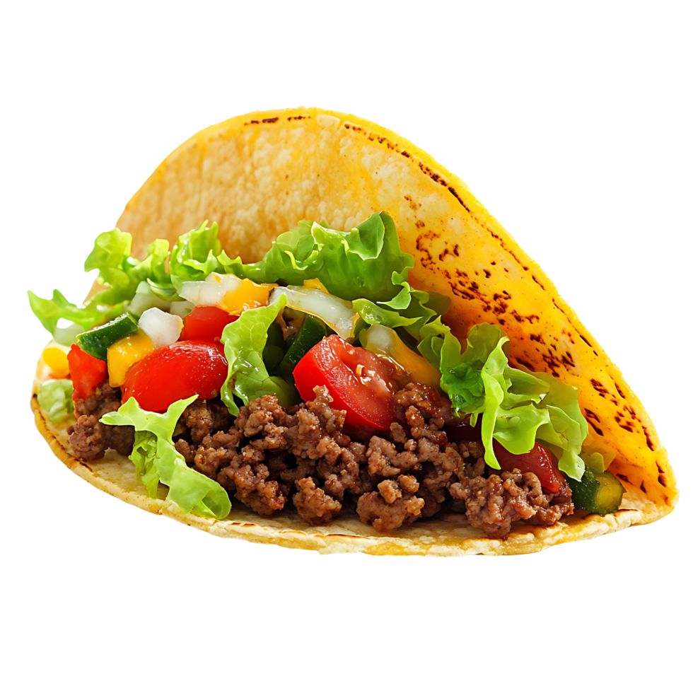 Delicious taco with fresh toppings, isolated on transparent background png