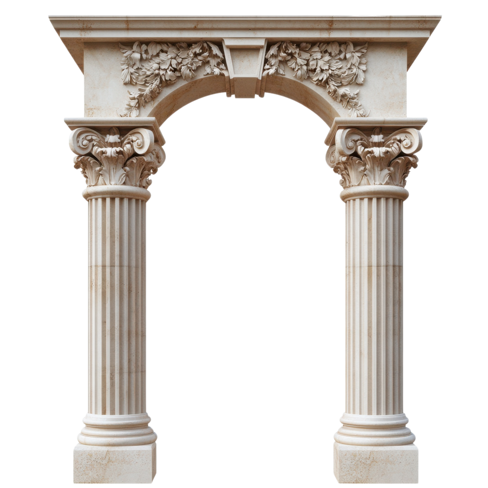 A classic stone column arch with detailed architecture, perfect for historical settings, Isolated on transparent Background png