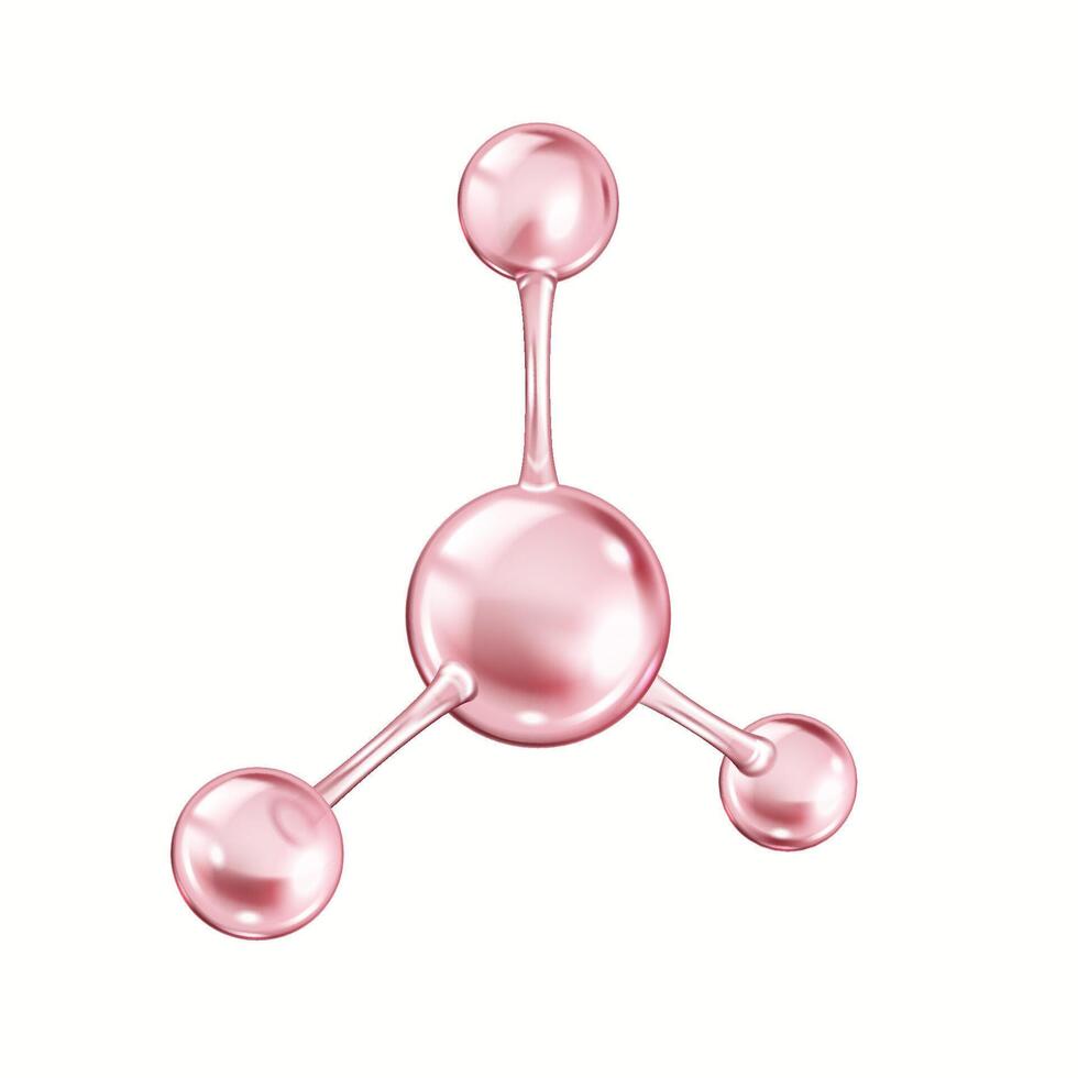 Pink molecule structure rotating realistic illustration. Clear natural protein bond for cosmetic industry 3d object on white background vector