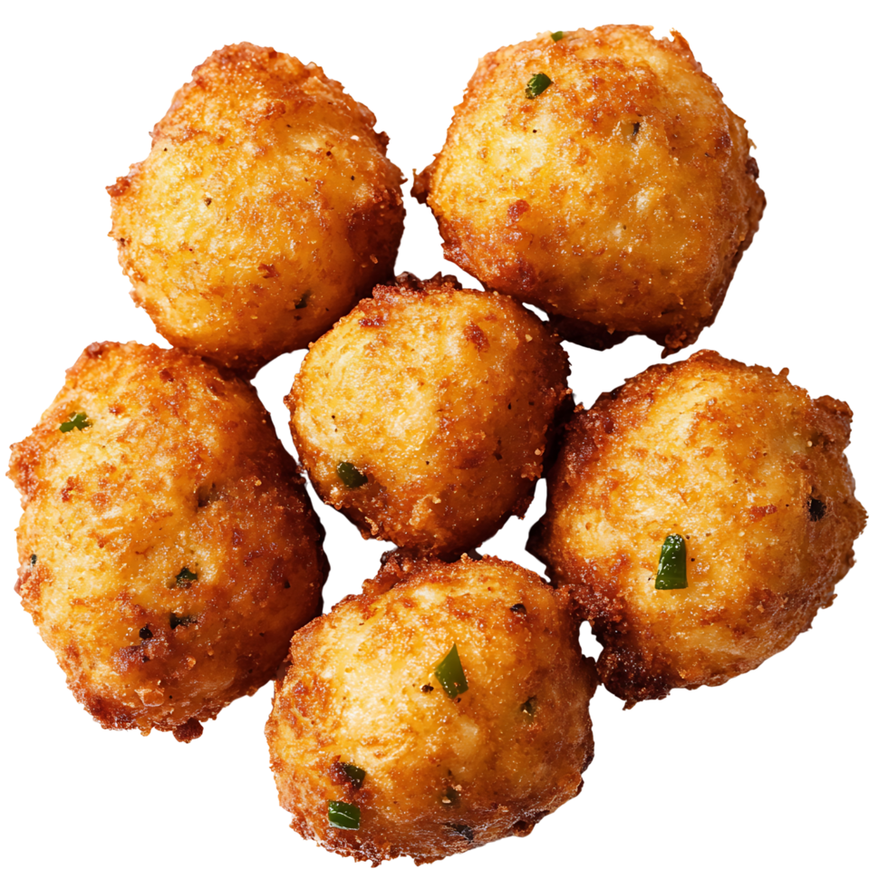 Rustic golden hush puppies served as crispy southern-style side Isolated on transparent Background png