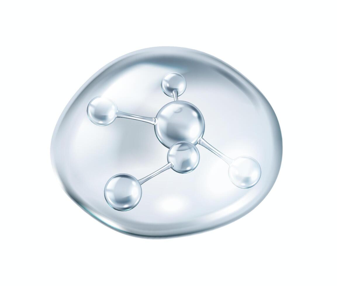Silver collagen molecules inside bubble realistic illustration. Skincare anti aging solutions 3d object on white background vector