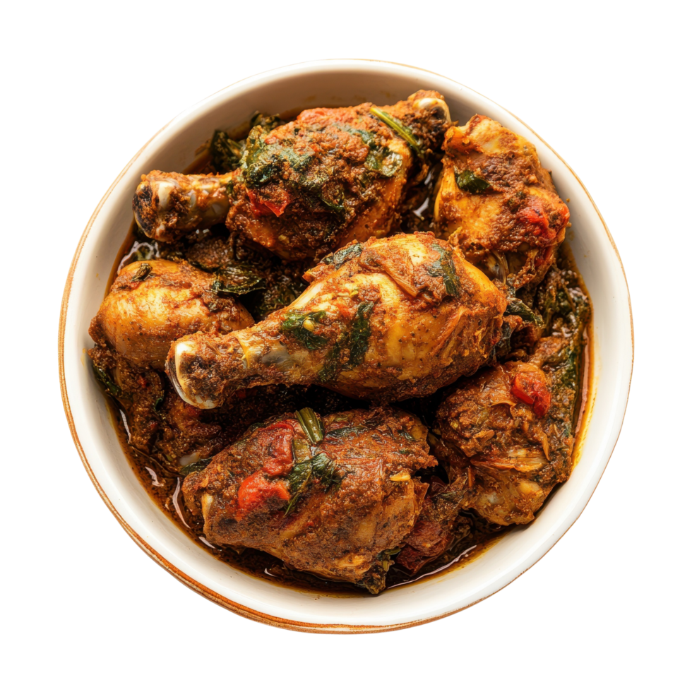 Marinated Ghanaian Chicken Dish with Spices Served on Plate Isolated on transparent Background png