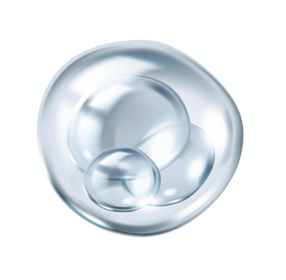 Collagen molecules bouncing inside bubble realistic illustration. Skincare science 3d object on white background vector