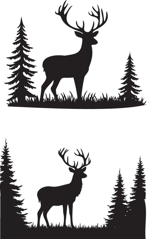 Deer standing forest animals silhouette vector
