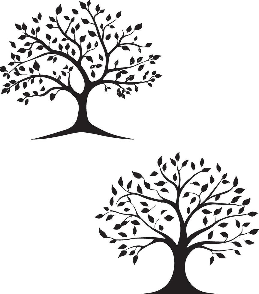 Silhouette tree line drawing set outline trees vector
