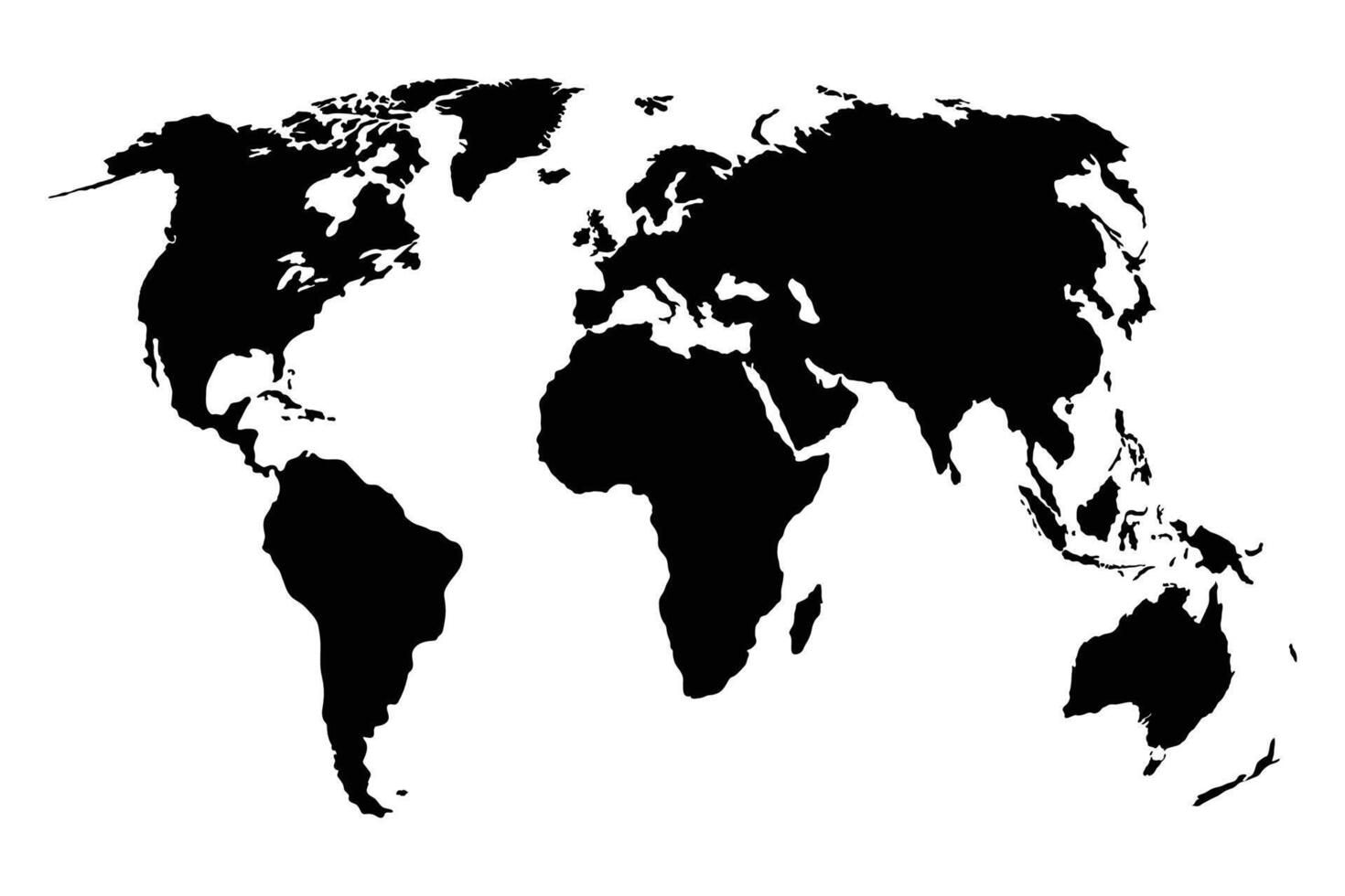 Clean black world map silhouette template design vector