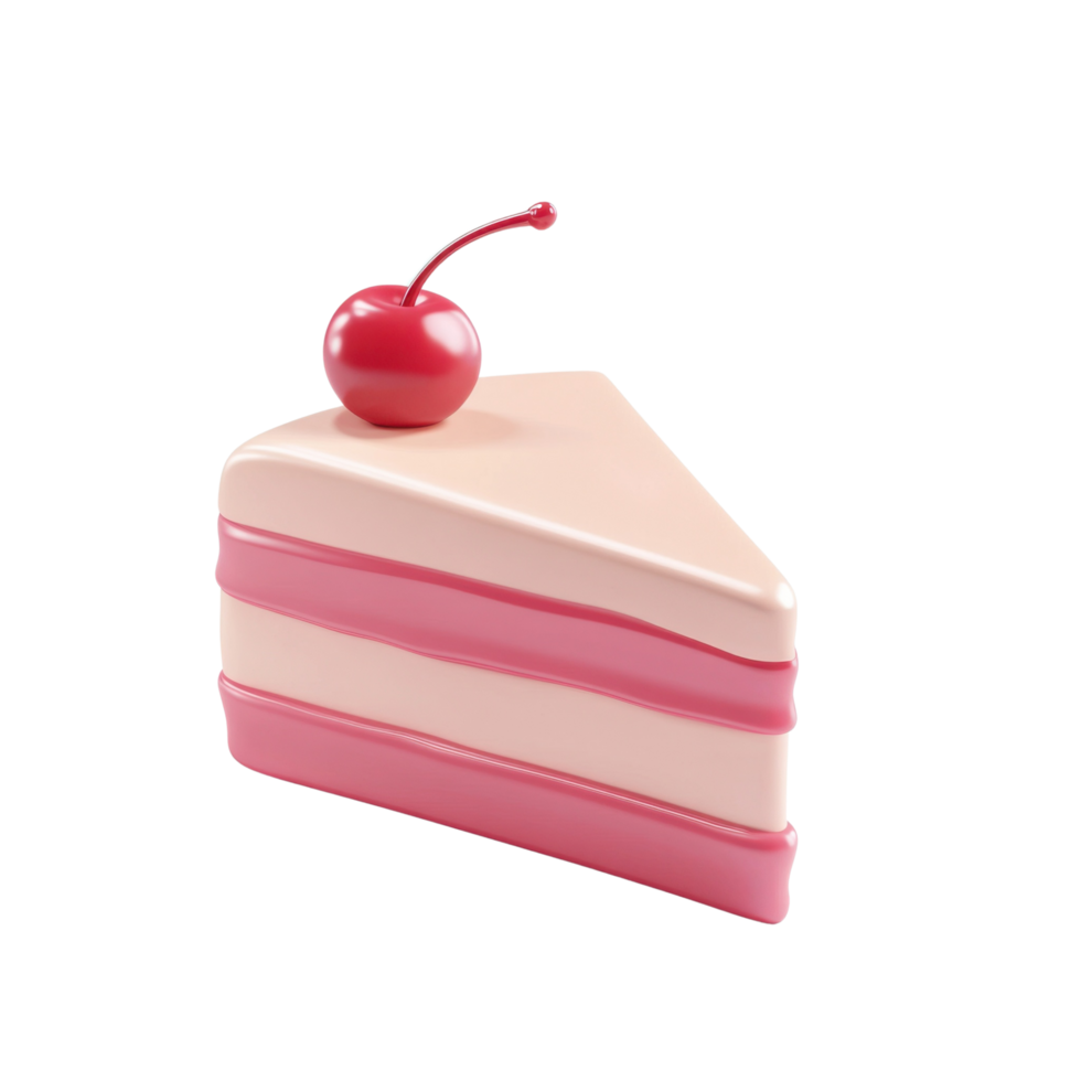 Playful 3D cartoon cake slice with whipped topping and cherry Isolated on transparent Background png