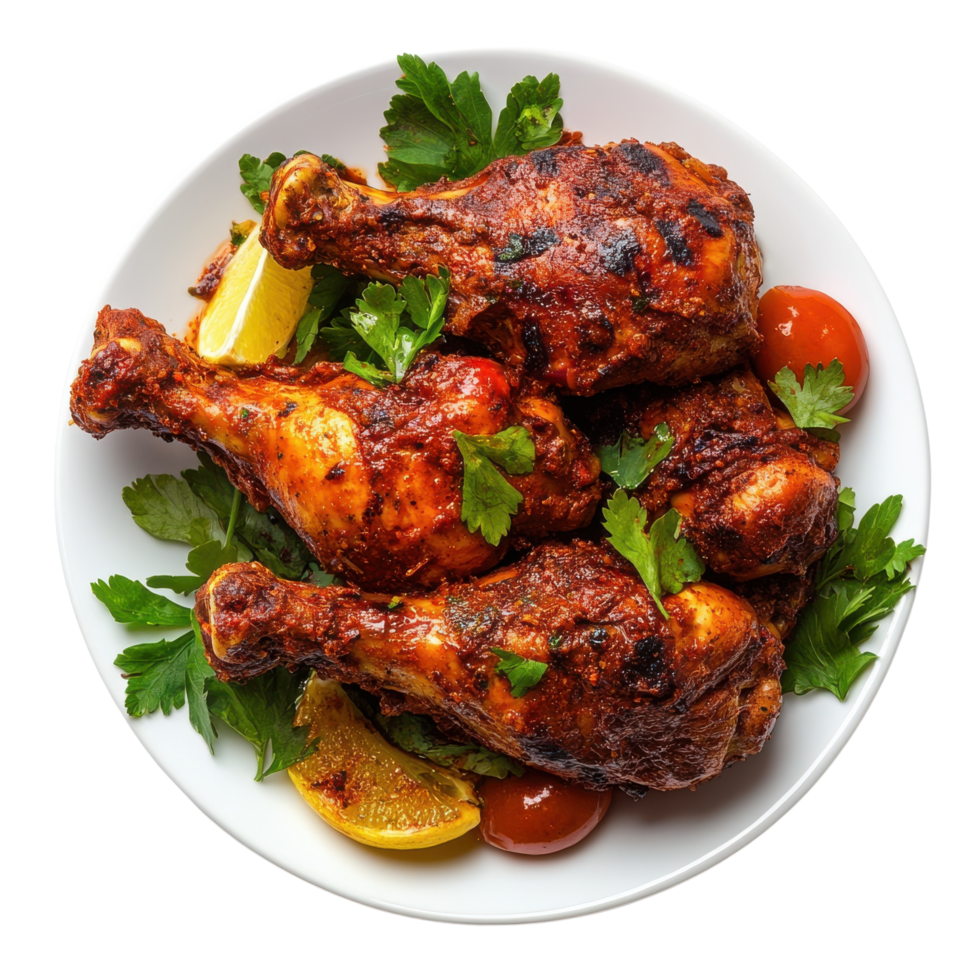 Traditional Ghanaian Chicken with Deep Spice Marinade on Plate Isolated on transparent Background png