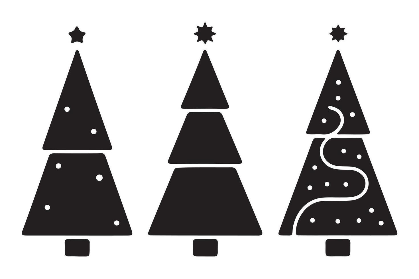 Three simple Christmas tree silhouettes with festive variations. vector