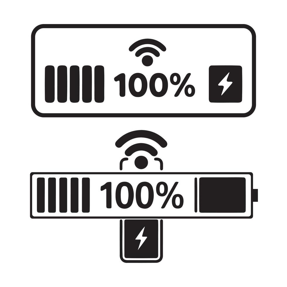 Wireless Charging 100 Battery Status Icons vector