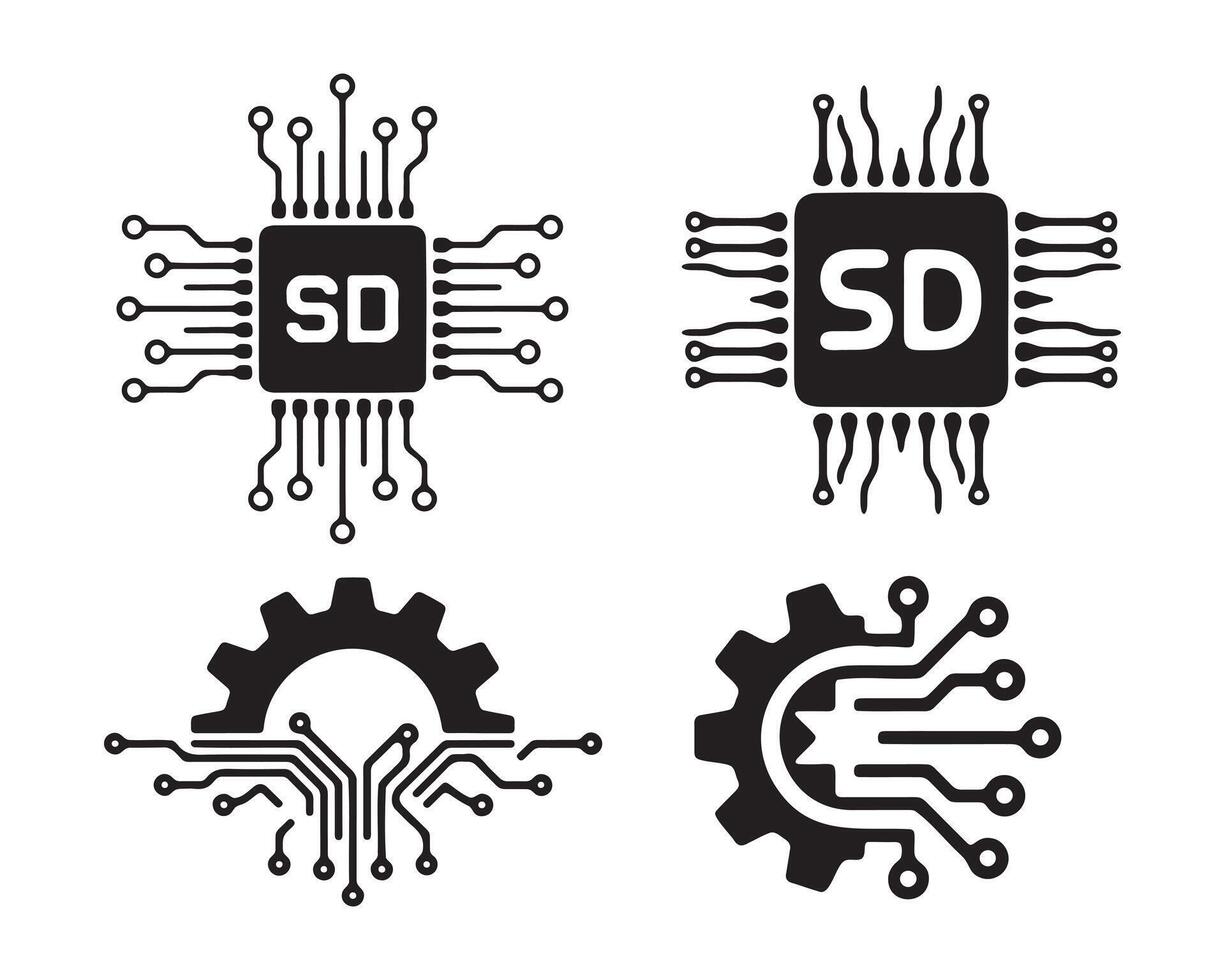 Modern Circuitry Icons Featuring SD and Gears vector