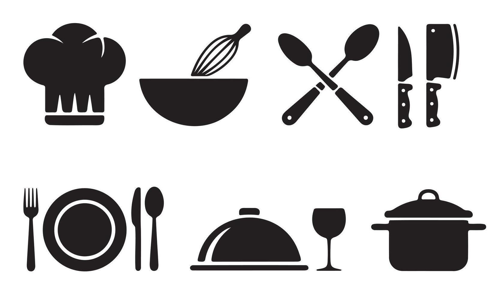 Black and White Culinary Utensils and Kitchenware Icons vector